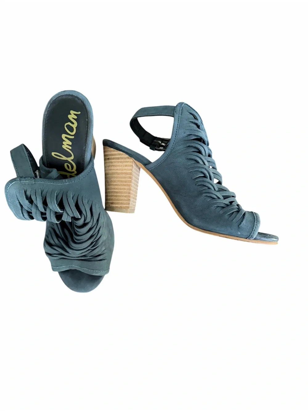 Sam Edelman Braided Open-Toe Slingback Heels — Navy Blue